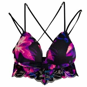 PINK Victoria’s Secret Strappy Push-Up Wireless Bralette Small Tropical Floral